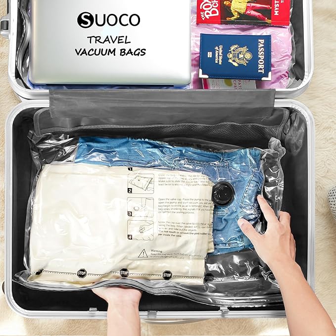 Travel Vacuum Bags for Clothing with Rechargeable Electric Pump, Compression Packing Cubes Organizer Storage for Luggage Suitcase, Space Saver Seal Bags for Vacation Cruise, 8 Medium