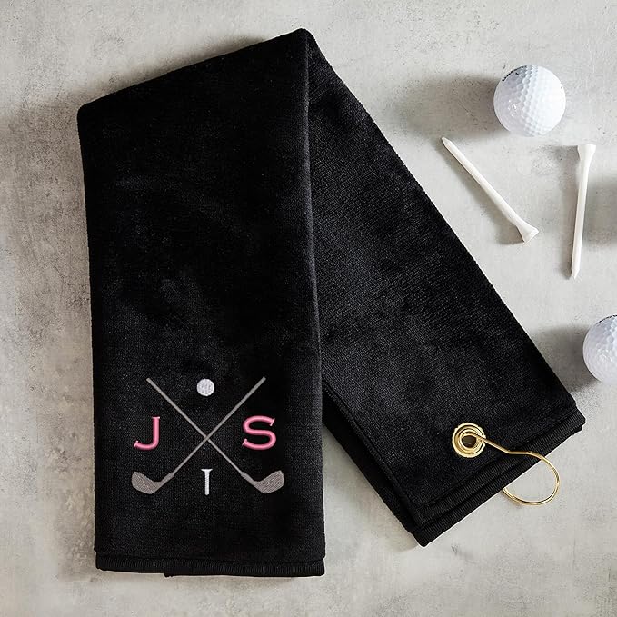 Lifetime Creations Personalized Golf Towel for Golf Bags - Custom Embroidered in USA with Initials, Dual-Sided for Scrubbing, Gifts for Golfers, Golf Accessories for Men or Women, Groomsmen, Dad