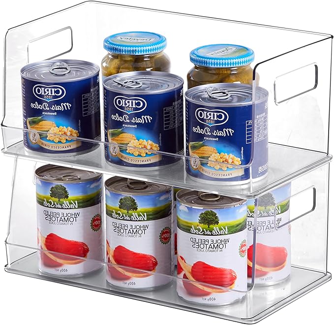 vacane 13" Wide Stackable Storage Bins Open Front, Towel Storage Shelf Snack Organizer Basket for Household Cabinets, Pantry, Kitchen, Bathroom, 2 Pack