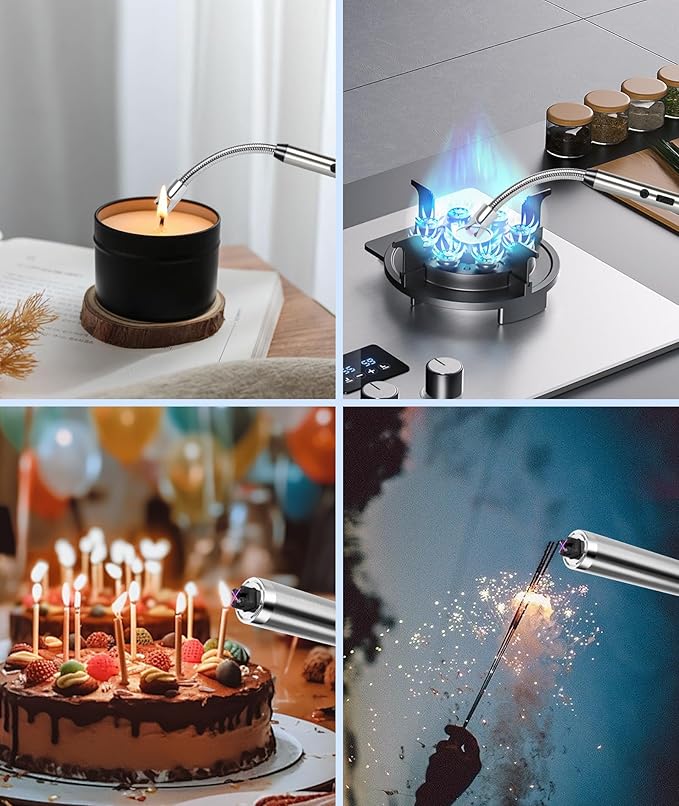 Ounil Electric Lighter Candle lighters USB Rechargeable Type-C Windproof Flameless arc Lighter LED Battery Display, Suitable for Light Candle Firework BBQ Camping (Blue