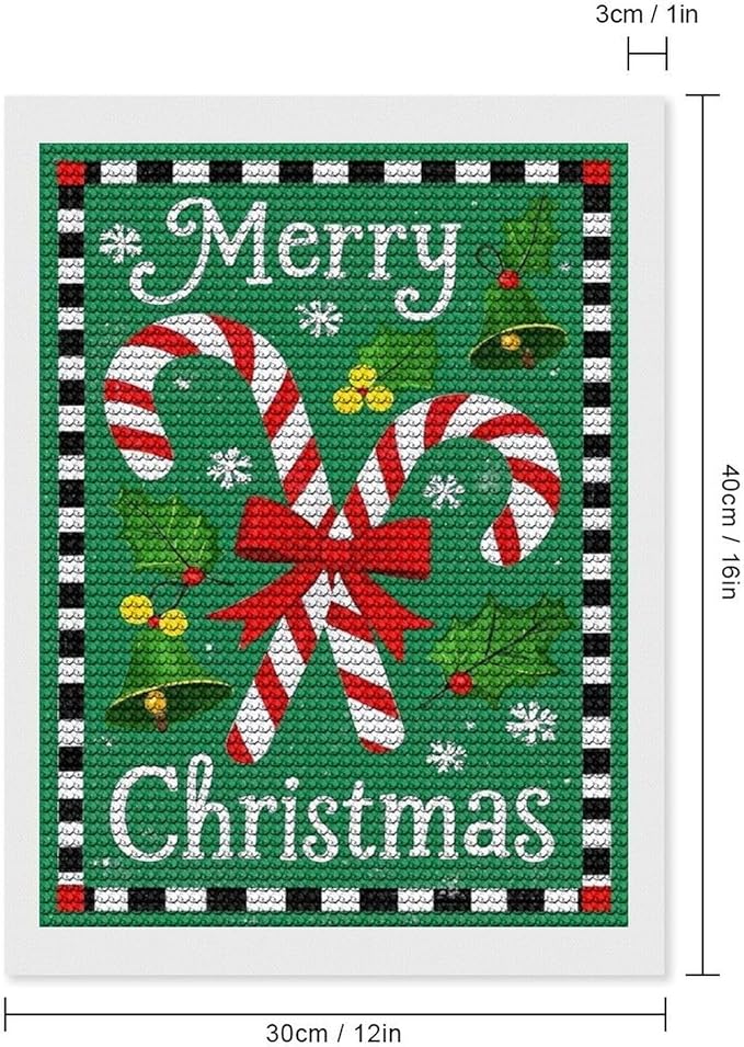 AIVKIEJK Diamond Painting Kits for Adults - Festive Merry Christmas Red Bow, Candy Cane & Bell Painting DIY 5D Full Drill Diamond Dots Paintings with Diamonds Gem Art and Crafts Home Decor 12"x16"