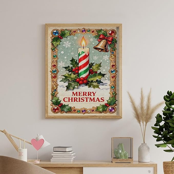 AIVKIEJK Diamond Painting Kits for Adults - Merry Christmas Candle & Holly Accents Painting DIY 5D Full Drill Diamond Dots Paintings with Diamonds Gem Art and Crafts Home Decor 16"x20"