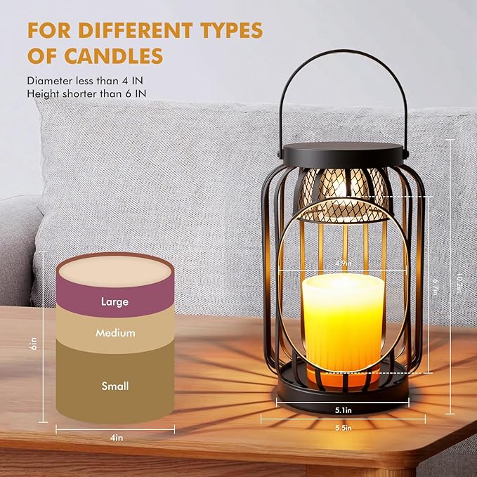 Candle Warmer Lamp with Timer & Dimmable Function - Vintage Hanging Candle Wax Warmer Lantern for 3-Wick/Large Jar Candles Lamp for Home Farmhouse Decor, Gift for Her Women, Mom