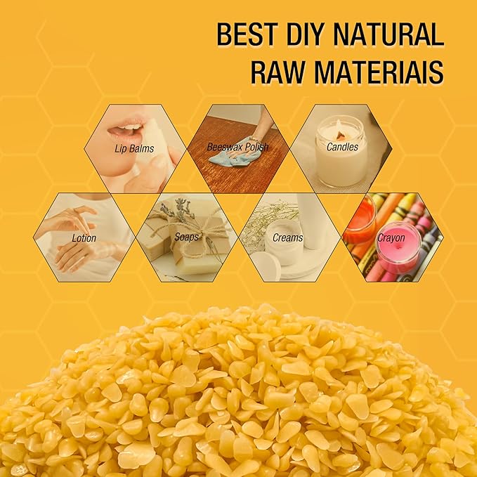 VALLYDOM Organic Beeswax Pellets - 453g Yellow Beeswax Pastilles, Pure Natural Bulk Bees Wax Pellets for DIY Beeswax Making Candles Skin Care Lip Balm Soap Lotion (1lb)
