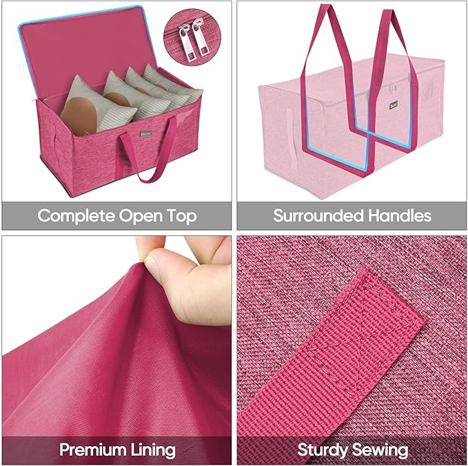 BALEINE Extra Large Storage Tote with Zippers & Carrying Handles, Heavy-Duty Oxford Fabric Moving Bags for Laundry, Space Saving, Storage, 2-Pack, Berry Red