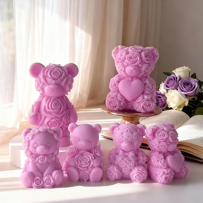 Rose Bear Heart Cylinder Candle & Resin Mold - Resin Casting Silicone Molds for Home Decor & Candle Making Wave Spiral Mold
