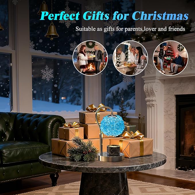 Luxury Candle Warmer Lamp with Timer & Dimmable Brightness, Crystal Gemstone Shade & Premium Base - Adjustable Wax Melt Warmer for Home Decor(Blue)