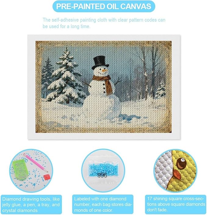 AIVKIEJK Diamond Painting Kits for Adults - Christmas Snowman Painting DIY 5D Full Drill Diamond Dots Paintings with Diamonds Gem Art and Crafts Home Decor 8"x12"