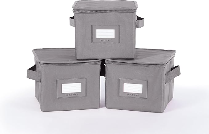 Covermates Keepsakes Zip-Top Storage Box Set, 3 Pack Heavy Duty Polyester Organizer Bins, Stackable Design, ID Window, Reinforced Handles, Closet Home Storage, Graphite