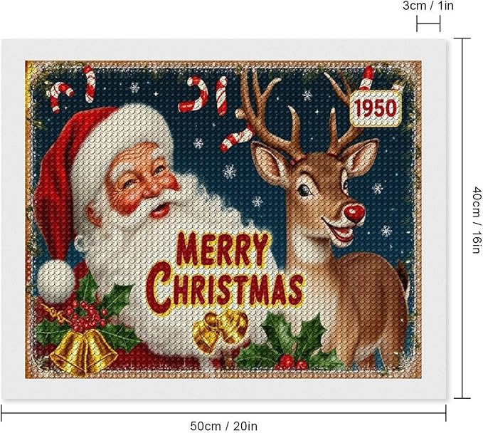 AIVKIEJK Diamond Painting Kits for Adults - Christmas 1950 Santa Claus and Deer Painting DIY 5D Full Drill Diamond Dots Paintings with Diamonds Gem Art and Crafts Home Decor 16"x20"