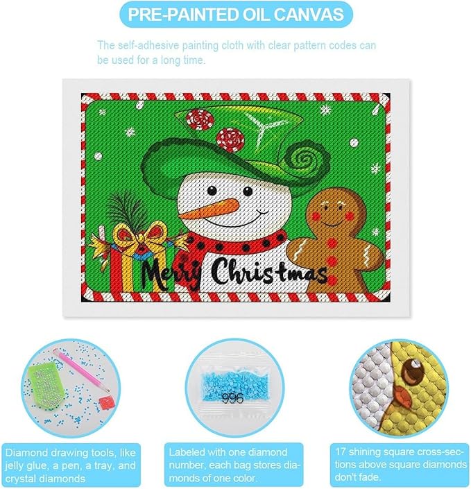 AIVKIEJK Diamond Painting Kits for Adults - Christmas Snowman Gingerbread and Candy Painting DIY 5D Full Drill Diamond Dots Paintings with Diamonds Gem Art and Crafts Home Decor 8"x12"