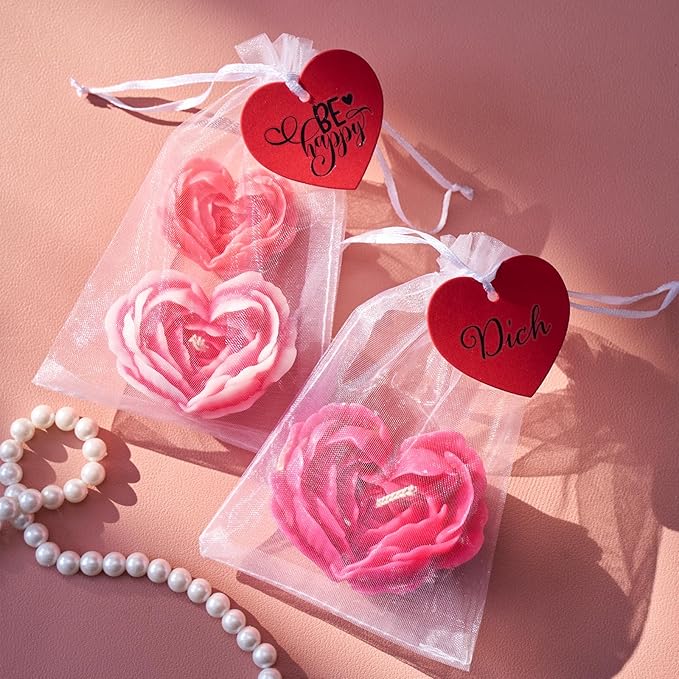 Heart Rose Silicone Molds Heart Candle Making Kit with Candle Wicks 3D Flower Silicone Molds for Candles DIY Handmade Soap Mould for Valentine's Day Gift