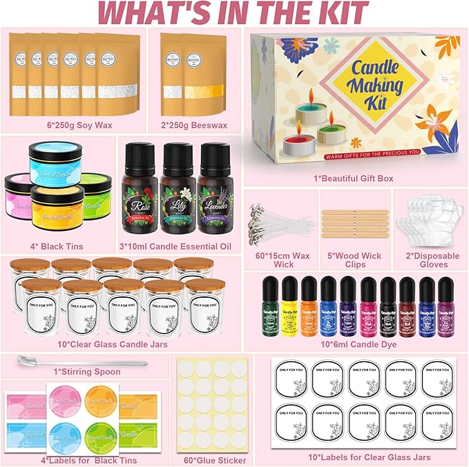 CxiRong Candle Making Kit for Adults, DIY Candle Making Supplies Craft Kits Including 4.4 lb Soy Wax, Beeswax, Jars, Tins, Candle Dyes, Essential Oils & More, Perfect for Home Decorations