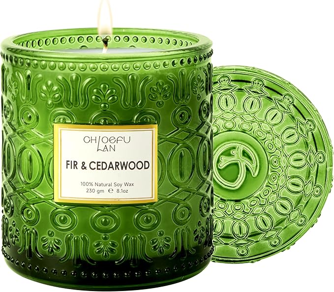 Chloefu LAN Fir & Cedarwood Scented Candle Gift, Christmas Festival Candles, Large Luxury Scented Soy Jar Candle with up to 55 Hour Long Lasting, Highly Scented, 8.1ozs