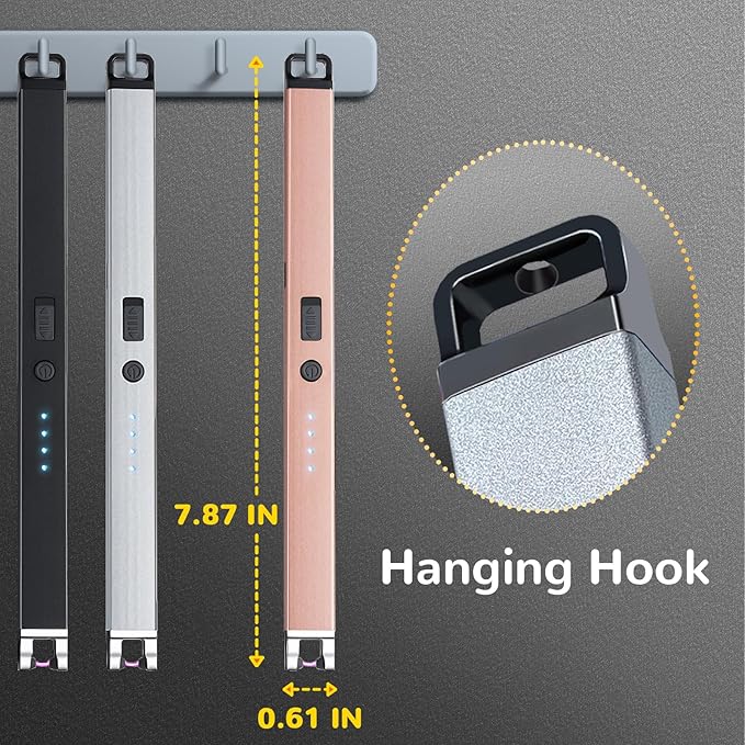 3 Pack Electric Candle Lighter USB Rechargeable Lighters Windproof Plasma Arc Lighters Flameless Type C Long Lighter with Safety Switch for Candle BBQ Camping Birthday Fireworks