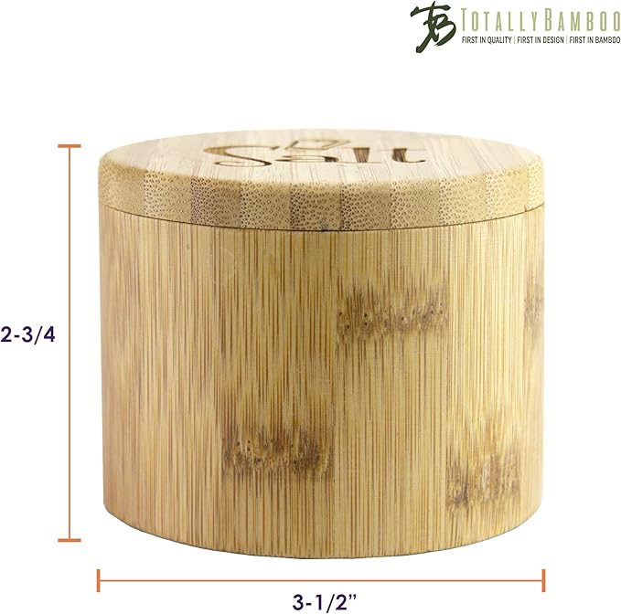 Totally Bamboo Salt Cellar Bamboo Storage Box with Magnetic Swivel Lid, 6 Ounce Capacity, Salt Engraved on Lid