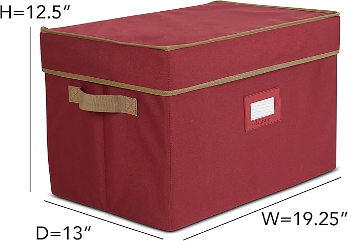 Covermates Keepsakes Treasurekeeper Storage Box – Heavy-Duty Polyester with Sturdy Interior Walls – Stackable Holiday Storage with Handles & ID Window, Red