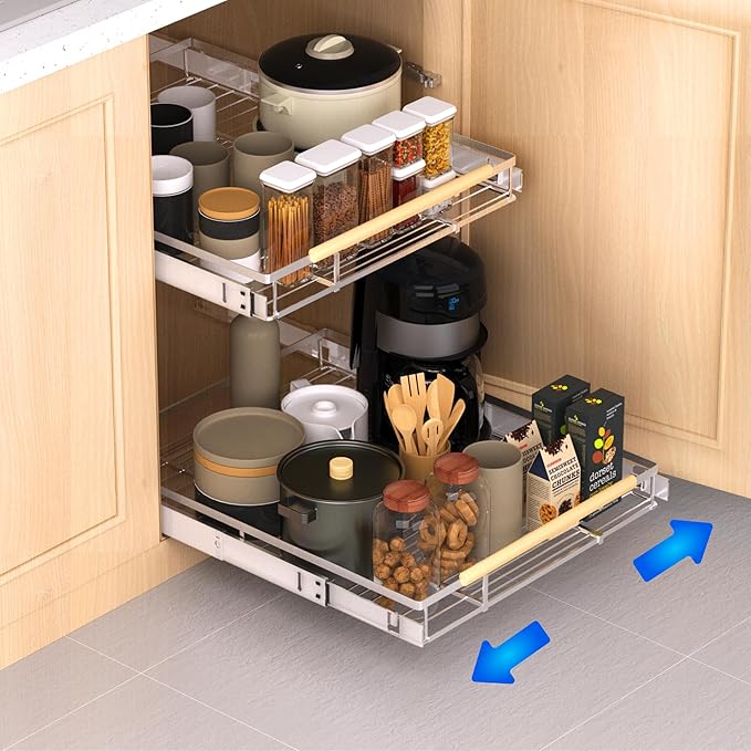 Pull Out Drawer Cabinet Organizer, Expandable Slide Out Storage Shelves - Heavy Duty, Durable and Smooth Slide-Out, 12.3"~18.3" Wide x 22.5" Deep, 1 Pack