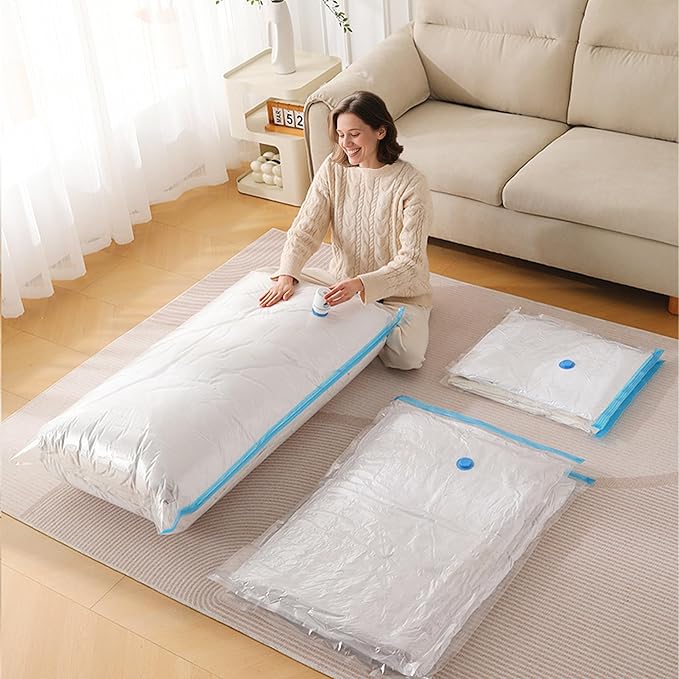 Vacuum Compression Storage Bags Set with Manual Pump Labels and Pen Travel Vacuum Bags for Luggage Space Saver Vacuum Storage Bags 16 Pack Includes Small Medium Large Jumbo Sizes