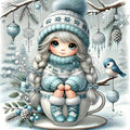 Christmas Diamond Painting Kits for Adults Beginners,DIY Winter Girl Diamond Art,5D Full Round Drill Diamond Dot Gem Art Kits,Home Wall Decor 14x14 Inch