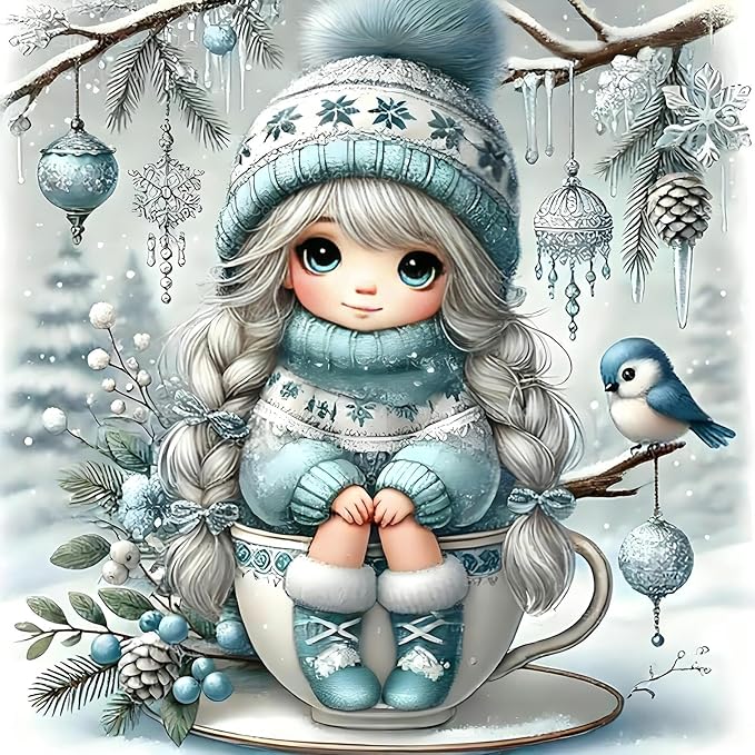 Christmas Diamond Painting Kits for Adults Beginners,DIY Winter Girl Diamond Art,5D Full Round Drill Diamond Dot Gem Art Kits,Home Wall Decor 14x14 Inch