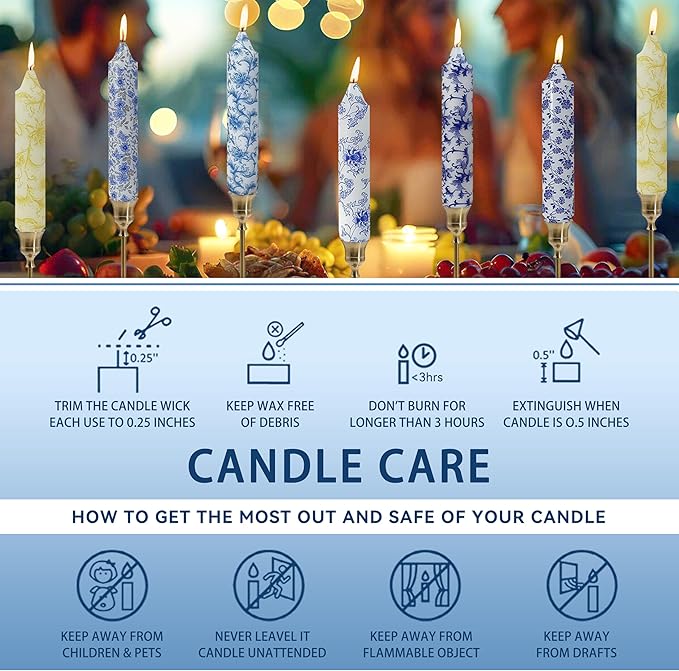 Blue and White Taper Candles 7 Inch Short Chinoiserie Candle Handmade Unscented Smokeless Tapered Candles for Meditation Sailing Living Room Mantel Cozy Hygge Ambiance Everyday Home Decor