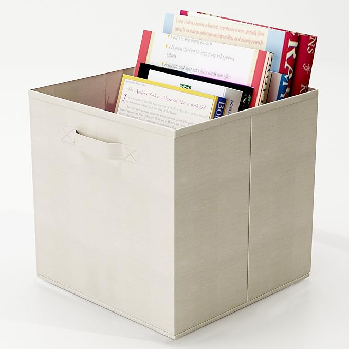 Home-Complete 6-Pack Storage Bins Set - Collapsible, Foldable Cube Organization for Shelves and Cubbies in Homes, Offices, and Nurseries (Beige)