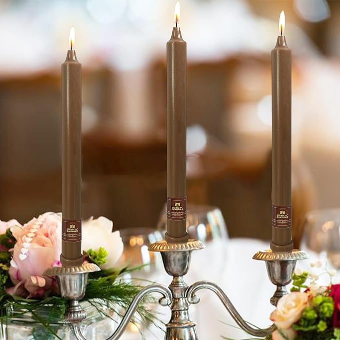 Brown Taper Candle 10 Inch Long Candlesticks Unscented Dripless Tapered Candle Set for Fall Decorations Home Wedding Party Dinner Candles, 4 Pack