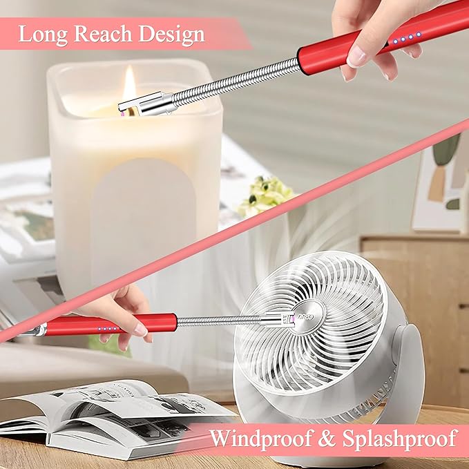 Electric Lighter, Candle Lighter Flameless Windproof with 360° Flexible Neck & LED Power Display, Type C Arc Rechargeable Lighters for BBQ, Camping, Cooking, Gift for Christmas, Thanksgiving, Birthday