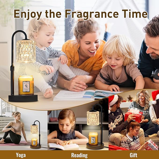 Briever Dimmable Candle Warmer Lamp with Timer, Height Adjustable Electric Candle Wax Warmer, Christmas Birthday Gifts for Women Mom, House Warming Gifts New Home Decor, Black Base with Glass Shade