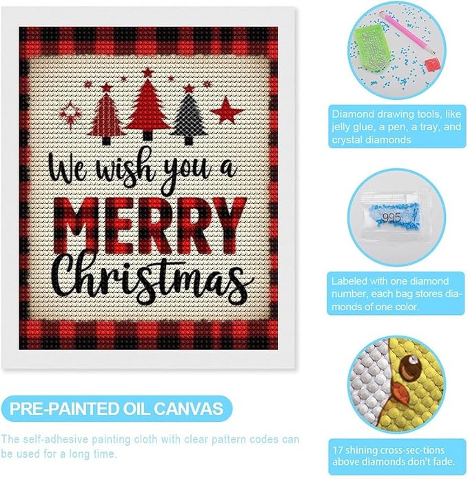 AIVKIEJK Diamond Painting Kits for Adults - Merry Christmas Welcome Painting DIY 5D Full Drill Diamond Dots Paintings with Diamonds Gem Art and Crafts Home Decor 16"x20"