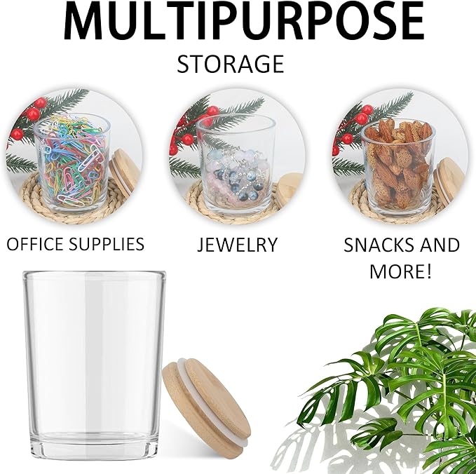 MILIVIXAY 12 Pack 10 OZ Clear Thick Glass Candle Jars with Lids - Bulk Empty Candle Jar for Making Candles - Spice, Powder Containers.