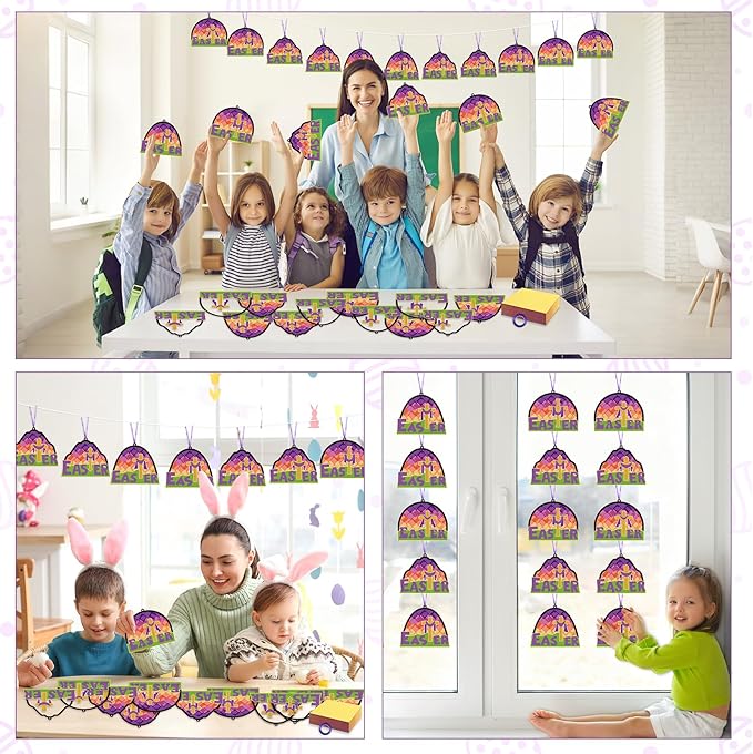 Qyeahkj 36 Set Religious Easter Cross Suncatchers Crafts for Kids DIY Christian Resurrection Window Tissue Paper Craft Kit Hanging Decor for Sunday School Activity Art Project Birthday Party Favor