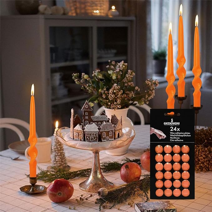 Taper Wax Dots - 24pcs Spiral Sticky Dots White Adapter Small Candles Adhesive, Soft Wax for Any Holder Accessories - Orange