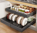 Seinloes 2 Pack Pull out Cabinet Organizer 21"Deep With Raising Pad for Framed Cabinets, Expandable Slide out Drawers for Kitchen Cabinets with 4pcs Divider Racks, Roll out Shelves 12.1"-20.4" W Black