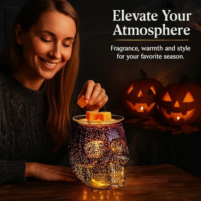 Wax Melt Warmer, Wax Warmer for Scented Wax with Light Bulb, Electric Skull Wax Burner, Halloween Fragrance Wax Melter for Home and Gifts (Mystic Skull)