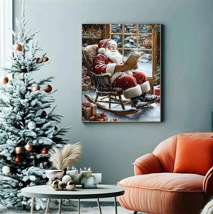 APTDYIGL 5D Christmas Diamond Painting Kits for Adults Beginner,DIY Santa Claus Reading Book Diamond Art Kits for Adults,Round Full Drill Diamond Dots with Gem Art Kits,Home Wall Decor 12X16inch
