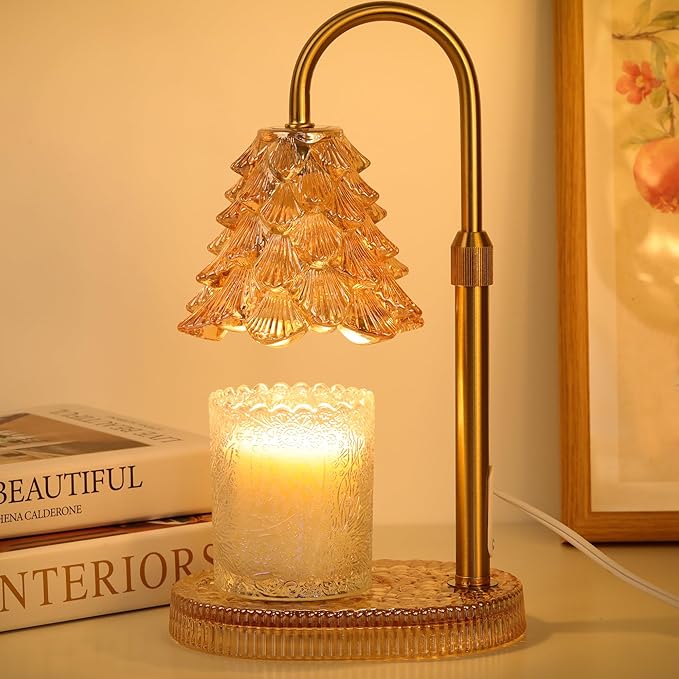 Christmas Tree Shaped Candle Warmer Lamp with Timer & Dimmer – Adjustable Wax Melt Lamp for Jar Candles, Home Decor Accent for Women – 2 Bulbs, Flame-Free & No-Smoke Use (Amber)
