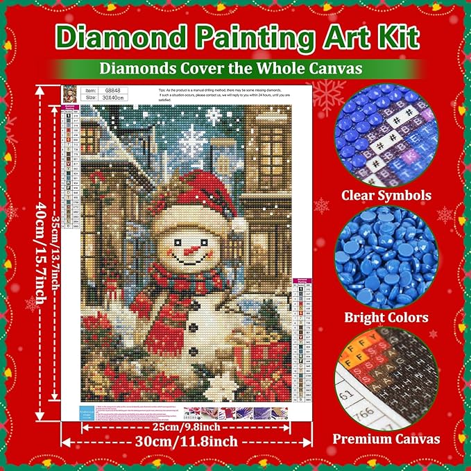 Reivworl Christmas Diamond Art Kits for Adults, Snowman Diamond Painting Kits, Gem Art Kit for Gifts and Home Interior Decor 12x16 Inch