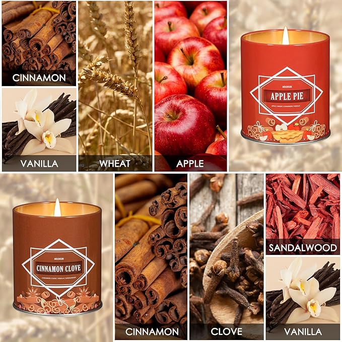 Valentine's Day Gifts for Women Men, Winter Scented Candle Set – 36oz (4×9oz) Soy Candles with Cozy & Warm Seasonal Scents of Pumpkin Spice/Cinnamon Clove/Apple Pie/Hello Fall