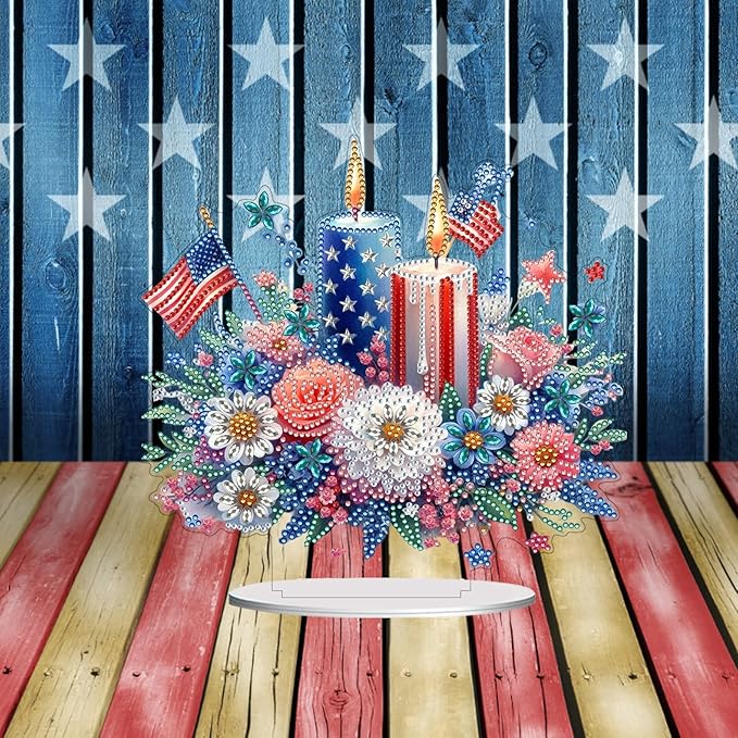 ARTopet 2Pcs DIY Diamond Desktop Ornament US Independence Day Special Shaped Crystal Double Sided Pattern Single Sided Diamond Art Painting Tabletop Home Ornaments Decor-01
