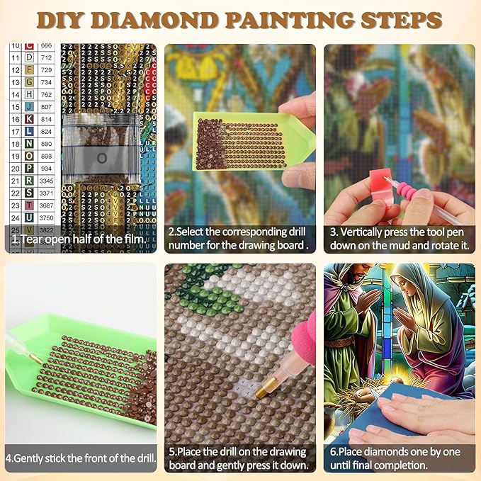 DOMROM Christmas Diamond Painting Kits, Jesus Born 5D Diamond Art Kits,Gem Art Painting with Diamonds Dots, Arts and Crafts for Beginners Adult Wall Decor 12 x 16inch