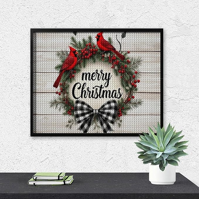 AIVKIEJK Diamond Painting Kits for Adults - Christmas Red Cardinal Birds Wreath Painting DIY 5D Full Drill Diamond Dots Paintings with Diamonds Gem Art and Crafts Home Decor 16"x20"