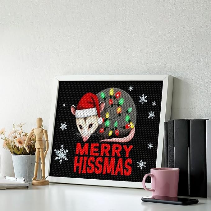AIVKIEJK Diamond Painting Kits for Adults - Christmas Possum Merry Hissmas Painting DIY 5D Full Drill Diamond Dots Paintings with Diamonds Gem Art and Crafts Home Decor 16"x20"