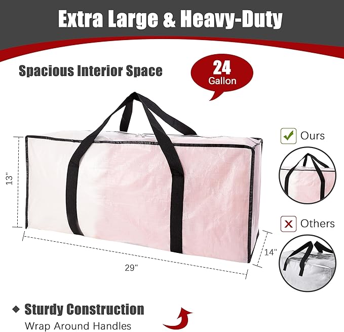 PANDA JOYS Extra Large Moving Bags with Zippers & Carrying Handles, Heavy-Duty Storage Tote for Space Saving Moving Storage, Fold Flat, Alternative to Box and Bin - 12 Pack, Semi-Transparent