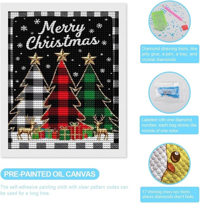 AIVKIEJK Diamond Painting Kits for Adults - Merry Christmas Tree Holiday Painting DIY 5D Full Drill Diamond Dots Paintings with Diamonds Gem Art and Crafts Home Decor 16"x20"
