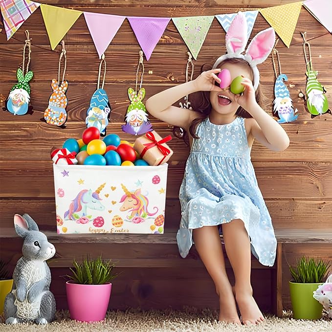 Unicorn Easter Basket for Kid Large Empty Rectangular Cute Easter Gift Storage Basket Bunny Eggs Décor (Unicorn)