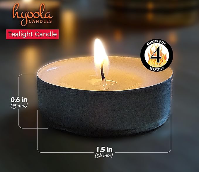 Hyoola Tea Lights Candles - 50 Bulk Candles Pack - Natural Palm Oil Tea Light - European Quality White Unscented Tealight Candles - 4 Hour Burn Time