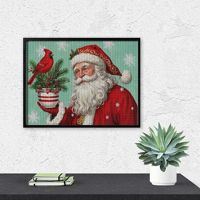 Diamond Painting Kits for Adults - Santa Claus & Red Bird Reindeer Christmas Berry Pine Cone Painting DIY 5D Full Drill Diamond Dots Paintings with Diamonds Gem Art And Crafts Home Decor 12"x16"