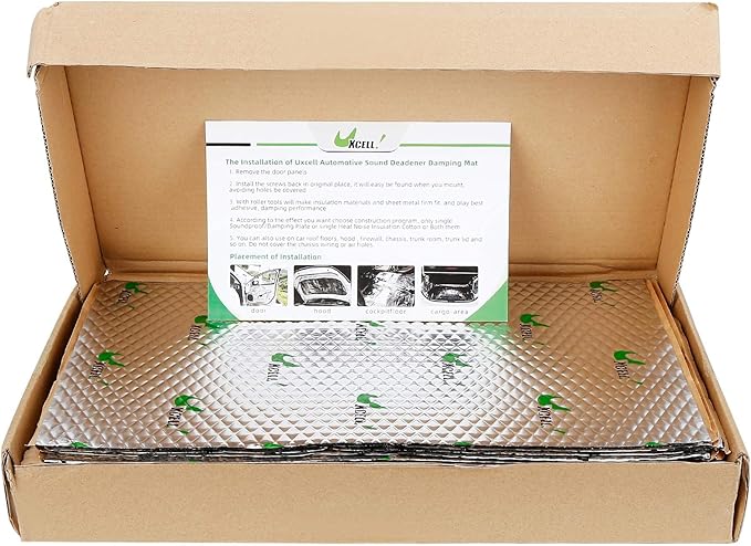 uxcell 25pcs 80mil 26.5sqft Car Sound Deadener Heat Insulation Mat Butyl Pad Damping Self Adhesive Deadening Material Door Roof Floor Sound Barrier